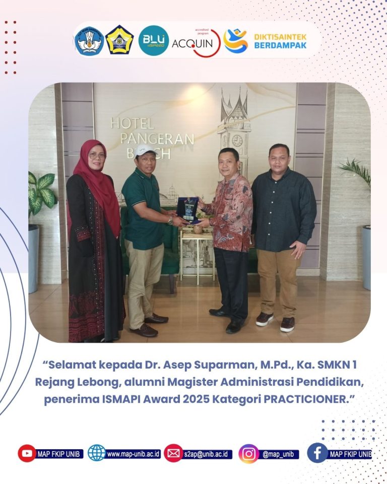 “Selamat kepada Dr. Asep Suparman, M.Pd., alumni Magister Administrasi Pendidikan, penerima ISMAPI Award 2025